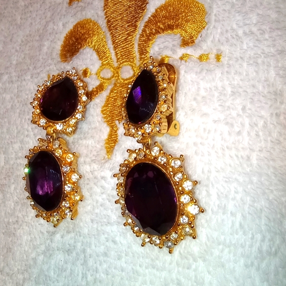 Vintage Christian Dior Henkel & Grosse Gold Plated Long Purple Crystal E… - Picture 2 of 7